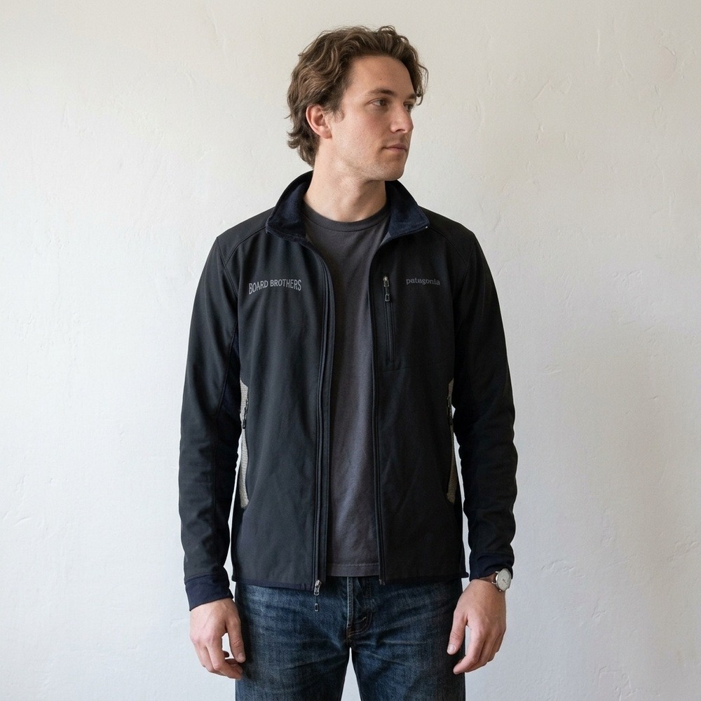Patagonia Adze Hybrid Mens Jacket Large Black Full Zip Softshell Polartec